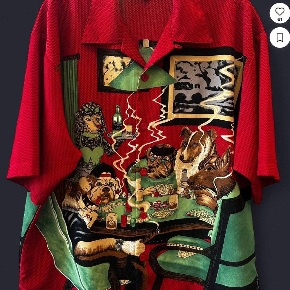 Vintage Sapphire Lounge Dogs Playing Poker Short Sleeve Button-down Shirt.
